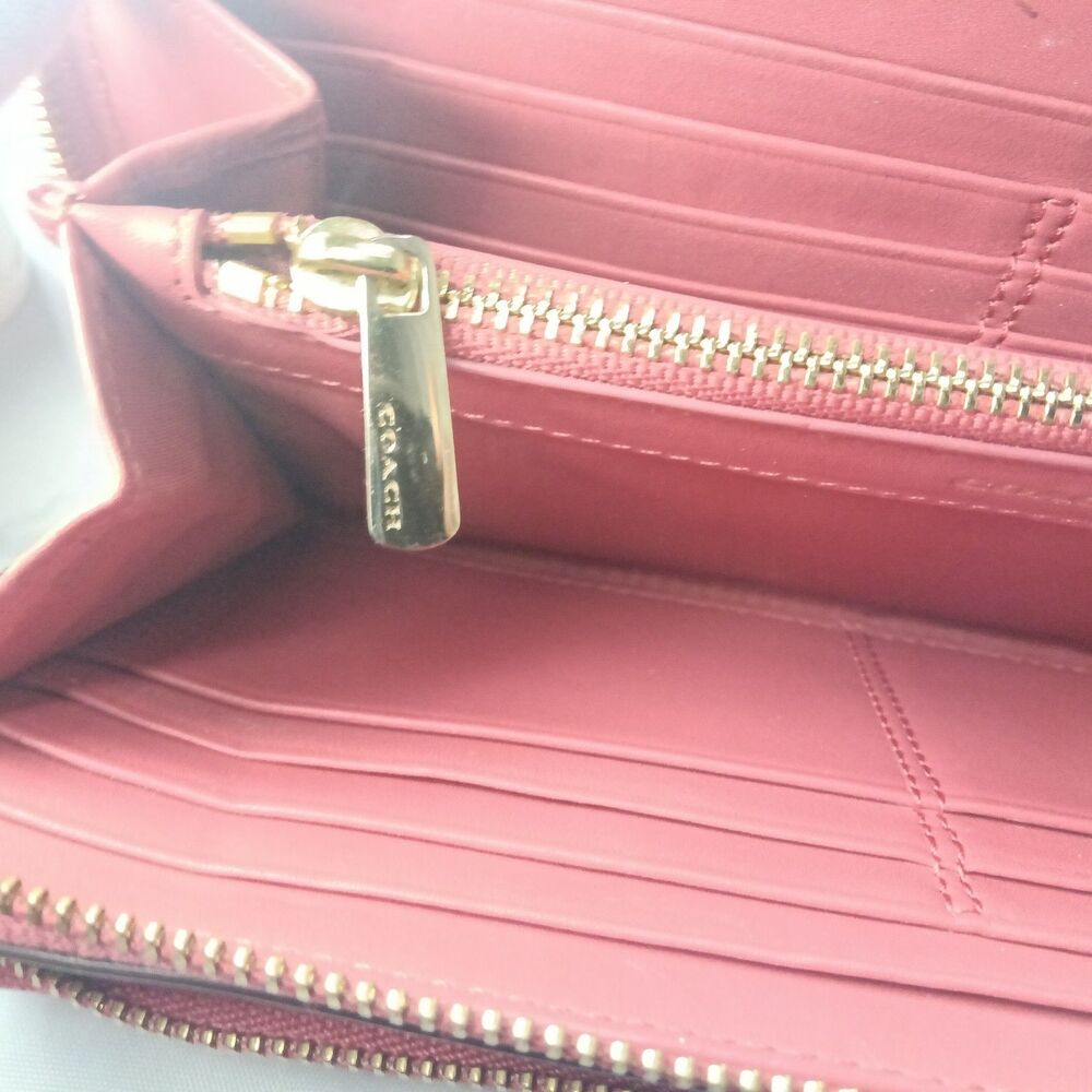 Vintage Coach Accordion Double Zip Wallet Smooth Leather Raspberry Red Y2K - Picture 9 of 12